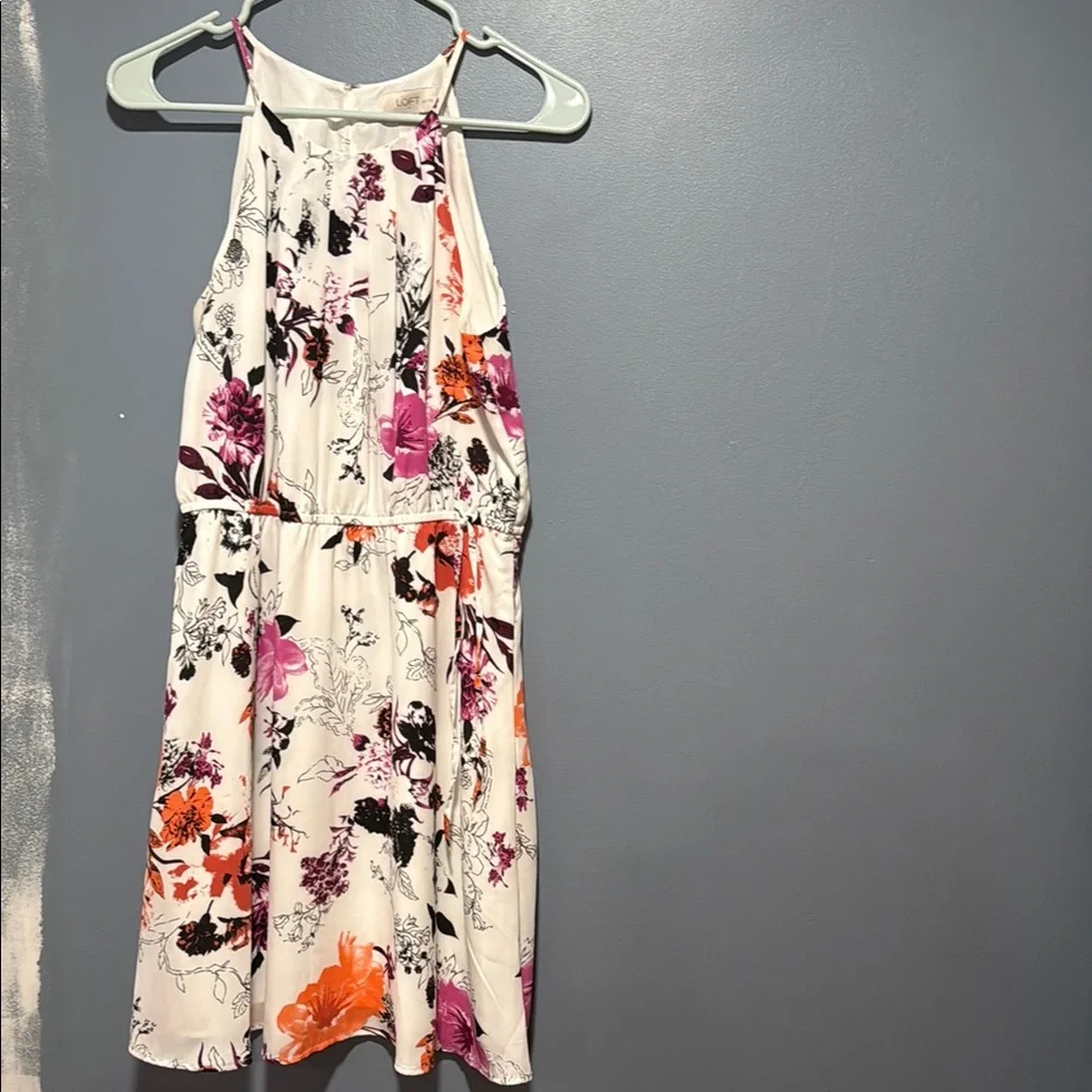 LOFT Floral Halter Dress - White, Pink, Orange - Picture 1 of 3